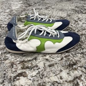 Tory Burch Women's Tory Serif Leather Sneaker in Lovely New Ivory / Green 7.5